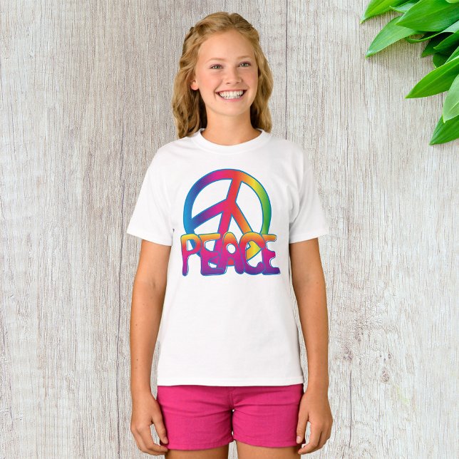 Camiseta Sinal de Paz Arco-íris Retro Hippie (Criador carregado)