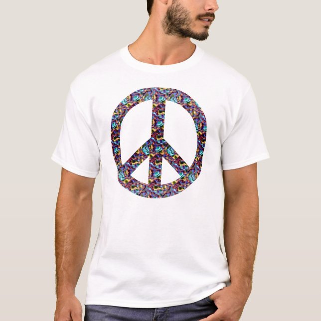 Camiseta Sinal de paz azul e roxo (Frente)