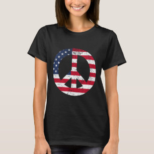 Camiseta Sinal de Paz Bandeira Patriótica EUA Paz e Amor 