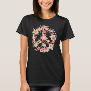 Camiseta Sinal de Paz Brilhante Flores Coloridas dos anos 7