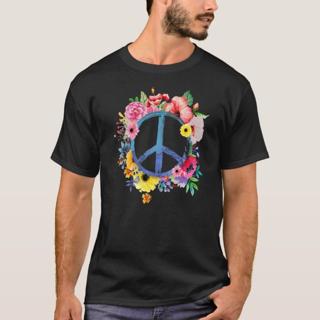 Camiseta Sinal De Paz Com Flores Pela Paz (Frente)