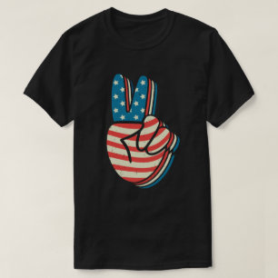 Camiseta Sinal de Paz da Bandeira Americana 4 de julho