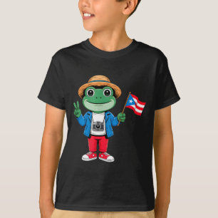 Camiseta sinal de paz da bandeira de porto rico do sapo coq