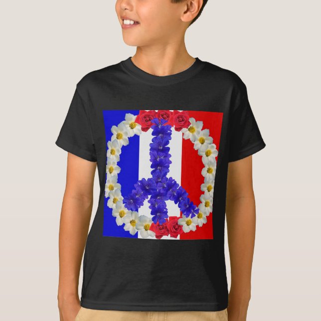 Camiseta sinal de paz da bandeira francesa (Frente)