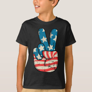 Camiseta Sinal de Paz da Mão da Bandeira dos EUA 4 de Julho