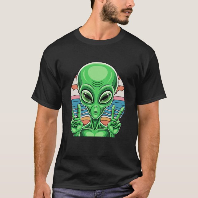 Camiseta Sinal de Paz de Alien Divertido Área 51 Design (Frente)
