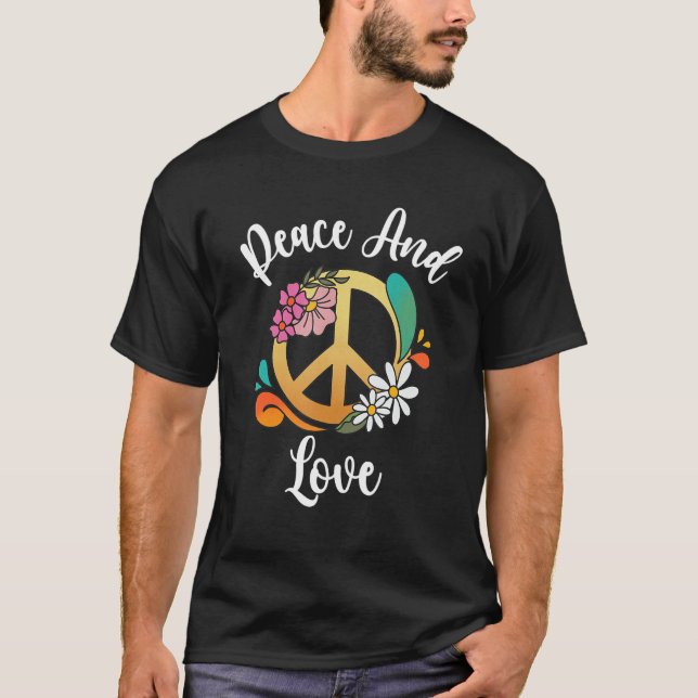 Camiseta Sinal De Paz De Amor E Paz Com Flores (Frente)