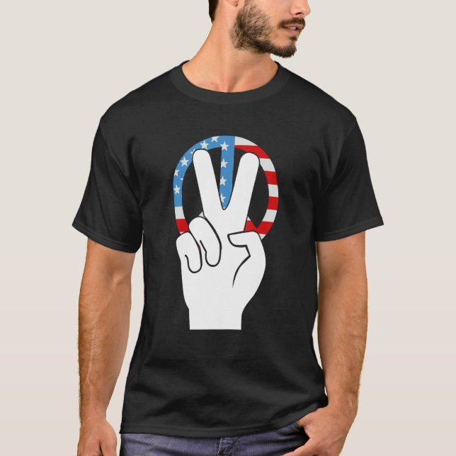 Camiseta Sinal de Paz de Bandeira Americana (Frente)