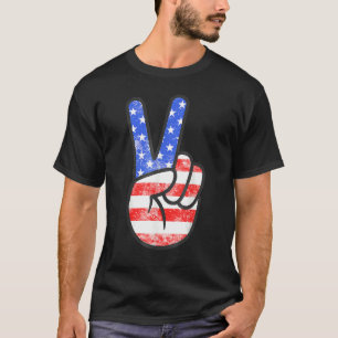 Camiseta Sinal de Paz de Bandeira Americana No Dia 4 De Jul