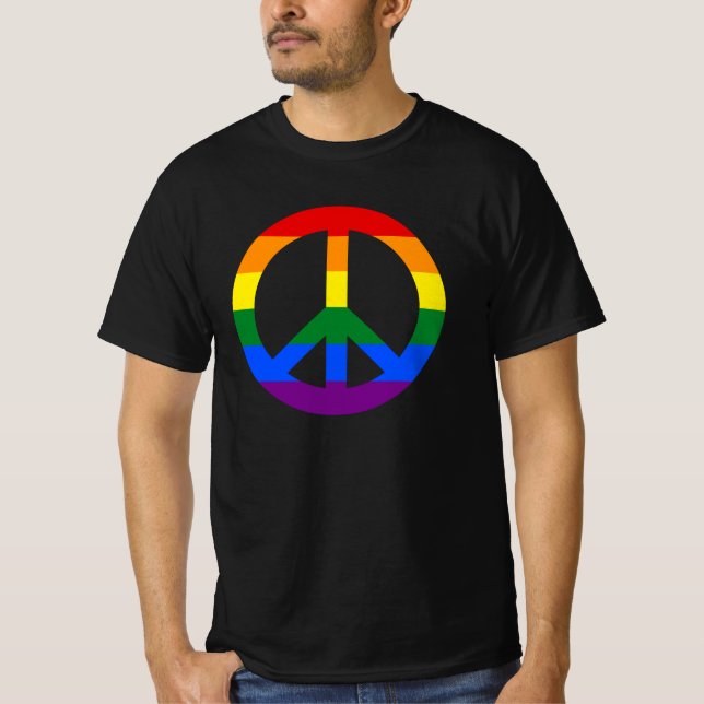 Camiseta Sinal de paz de bandeira LGBT (Frente)