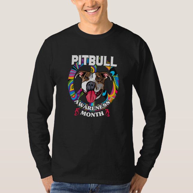 Camiseta Sinal de Paz de Cão Mês de Consciência Pitbull (Frente)