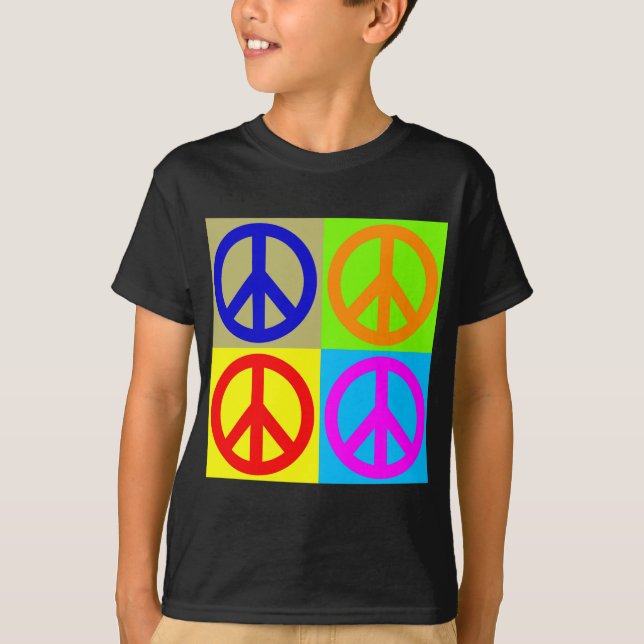 Camiseta Sinal de Paz de Pop de Quatro Cores (Frente)