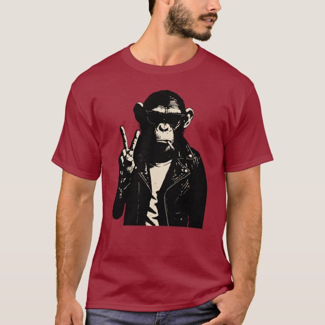 Camiseta Sinal de Paz do Chimpanzé Rebelde em Couro (Frente)