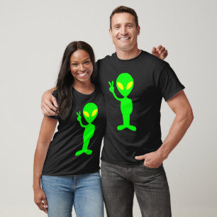 CAMISETA SINAL DE PAZ DO FUNDO DE ALIENÍGENA VERDE T-SHIRT-