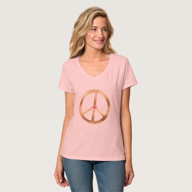Camiseta Sinal de paz Dourado com coração (Frente Completa)