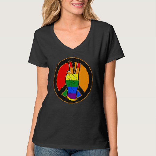 Camiseta Sinal de Paz e Vitória Tolerância ao Amor LGBT (Frente)