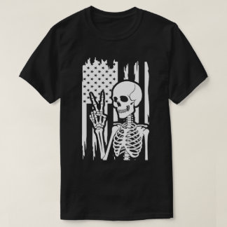 Camiseta Sinal de paz esqueleto com bandeira americana desa