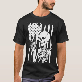 Camiseta Sinal de paz esqueleto com bandeira americana desa