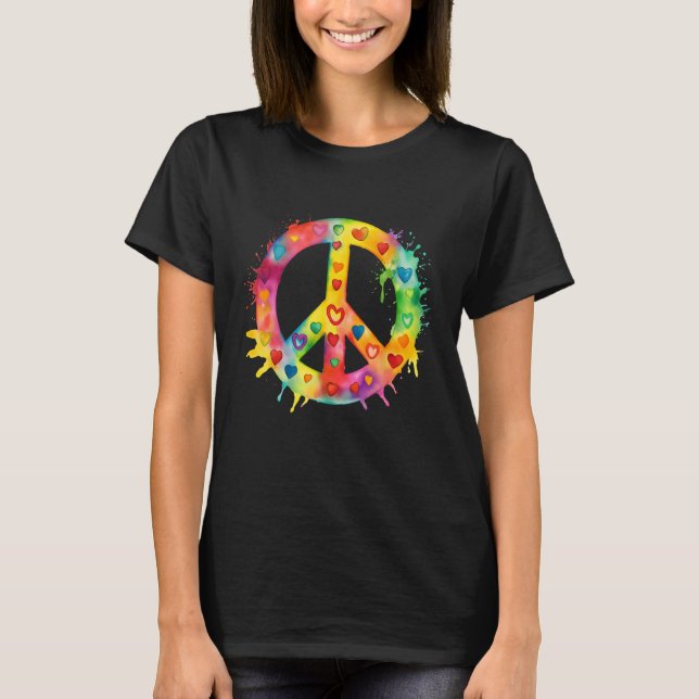 Camiseta Sinal de Paz Flores de Amor do Mundo Hippie Groovy (Frente)