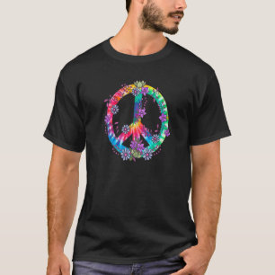 Camiseta Sinal de Paz Flores de Amor Tie Dye Hippie Costume