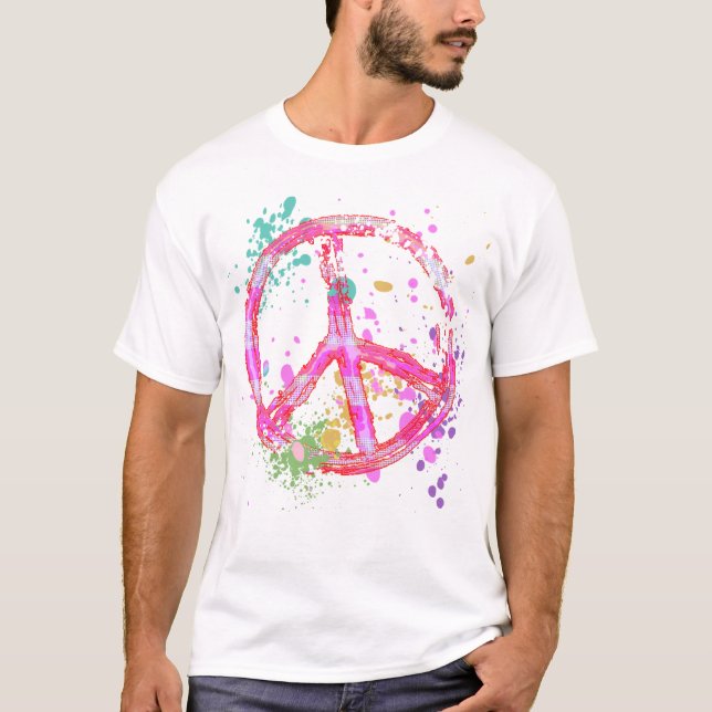 CAMISETA SINAL DE PAZ RETRO DO SPLATTER DA PINTURA (Frente)