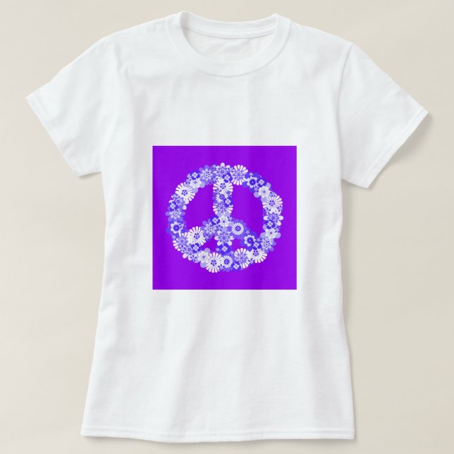 Camiseta Sinal de Paz Roxo Floral (Frente do Design)