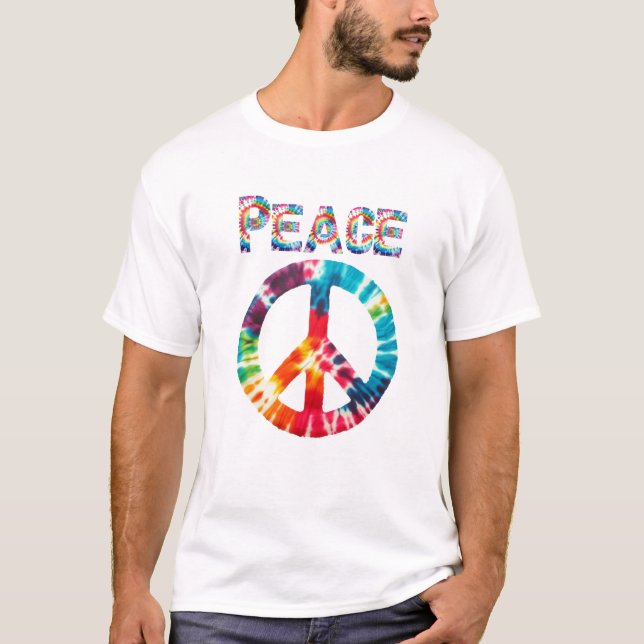 Camiseta Sinal de Paz Tie-Dye Estilo Retro (Frente)