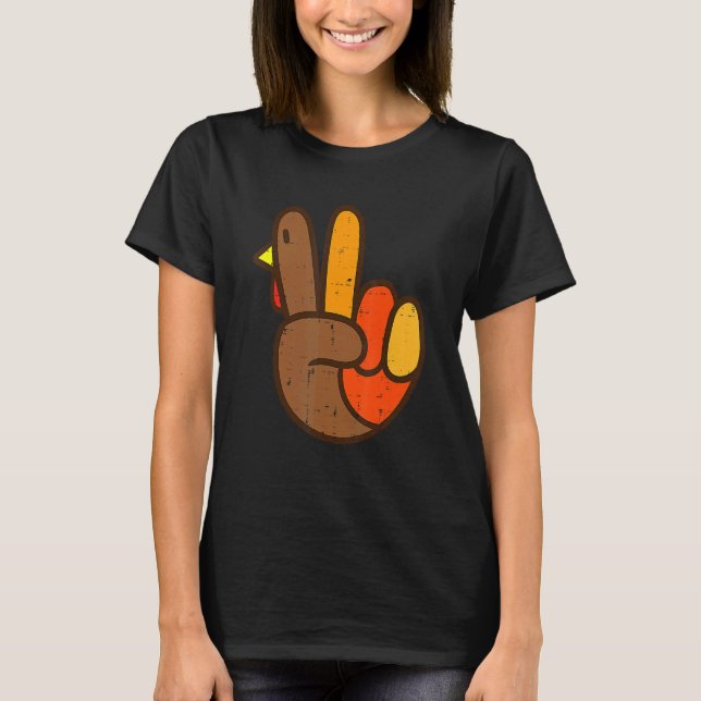 Camiseta Sinal de paz Turquia Ação de Graças Legal Hippie (Frente)