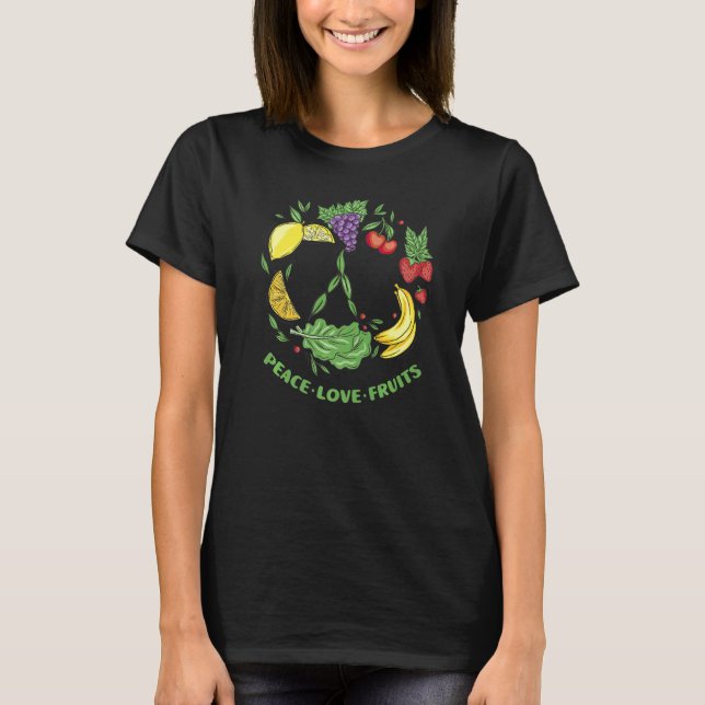Camiseta Sinal de paz vegetariano Fruta Vegan Veggie Vega (Frente)