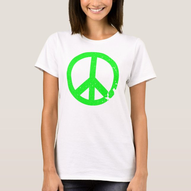Camiseta Sinal de paz verde de néon afligido KRW (Frente)
