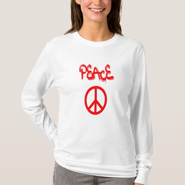 Camiseta Sinal de Paz Vermelha com Paz Ortografada em Grafi (Frente)