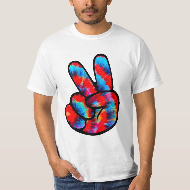 Camiseta Sinal de Paz Vermelho Azul Tie Dye (Frente)
