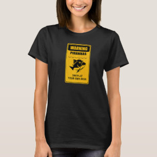 Camiseta Sinal de Perigo de Piranha Nadar por Sua Conta e R