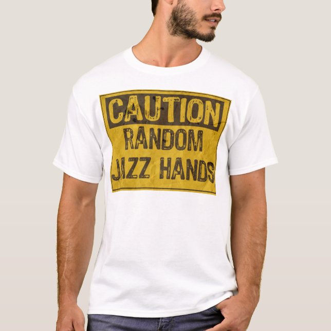 Camiseta Sinal de precaução ANTIGO - Mãos de jazz amarelas/ (Frente)
