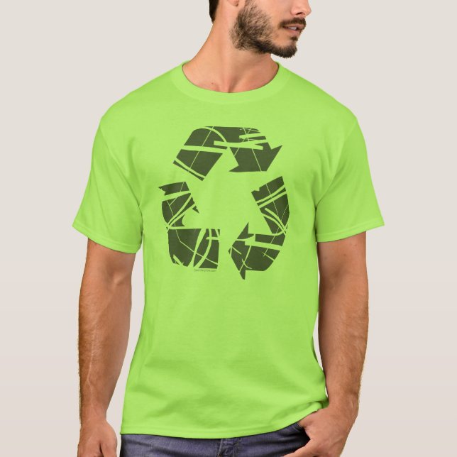 Camiseta Sinal de Reciclagem Fraturado da Cinza (Frente)