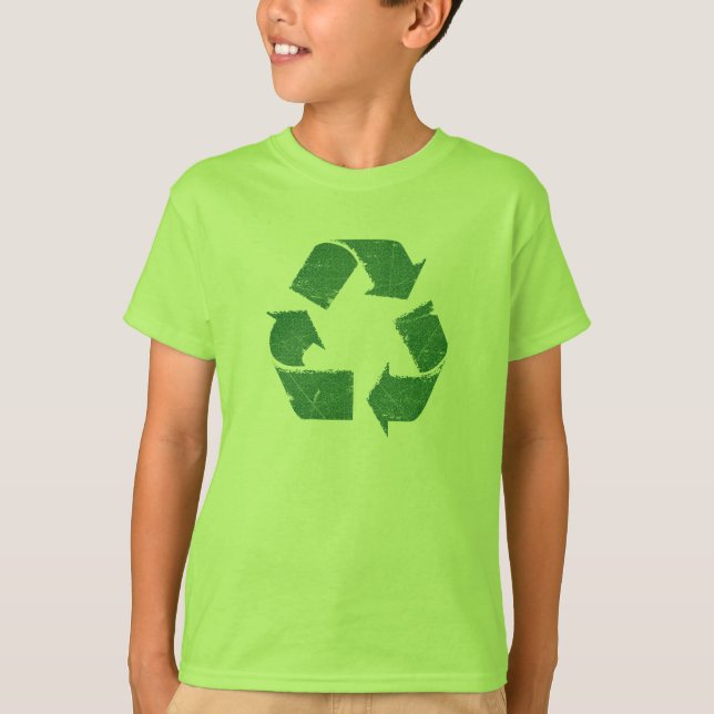 Camiseta Sinal de Reciclar Verde Vintage (Frente)