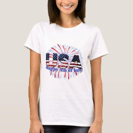 Camiseta Sinal de texto dos EUA brilha fogos de artifício F