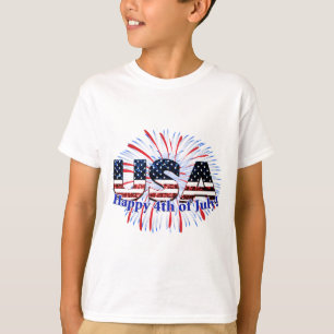 Camiseta Sinal de texto dos EUA brilha fogos de artifício F