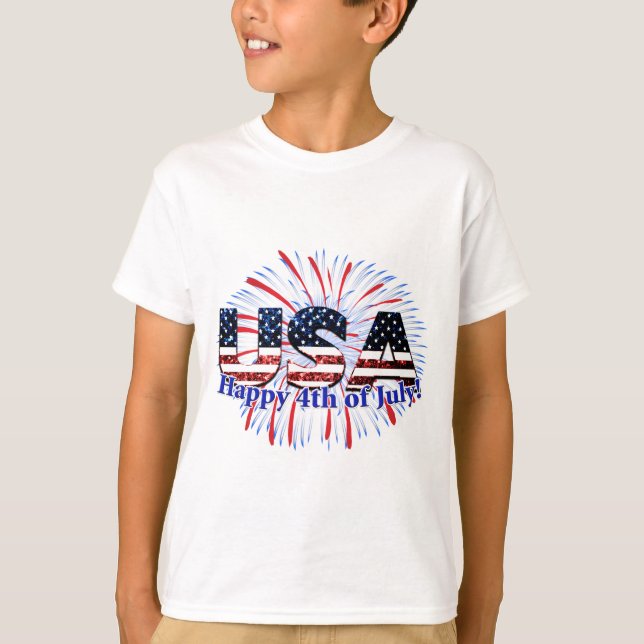 Camiseta Sinal de texto dos EUA brilha fogos de artifício F (Frente)