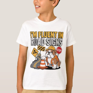 Camiseta Sinal de trânsito engraçado de bulldog de desenho