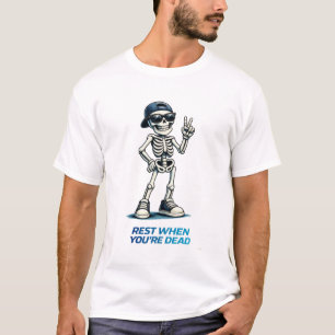 Camiseta Sinal de Vitória Esqueleto Design de Humor Diverti