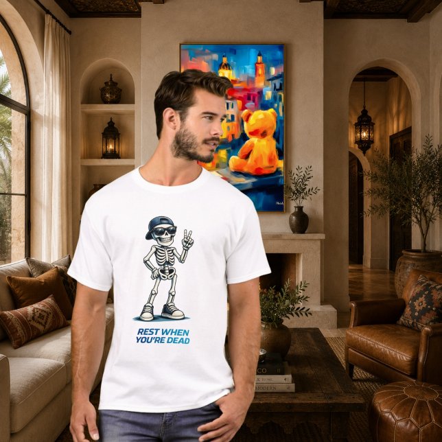 Camiseta Sinal de Vitória Esqueleto Design de Humor Diverti (Criador carregado)
