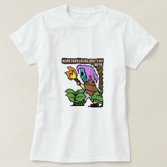 Camiseta Sinal de Zoe Pixel - "Nível Beta?" (Frente do Design)