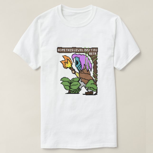 Camiseta Sinal de Zoe Pixel - "Nível Beta?" (Frente do Design)