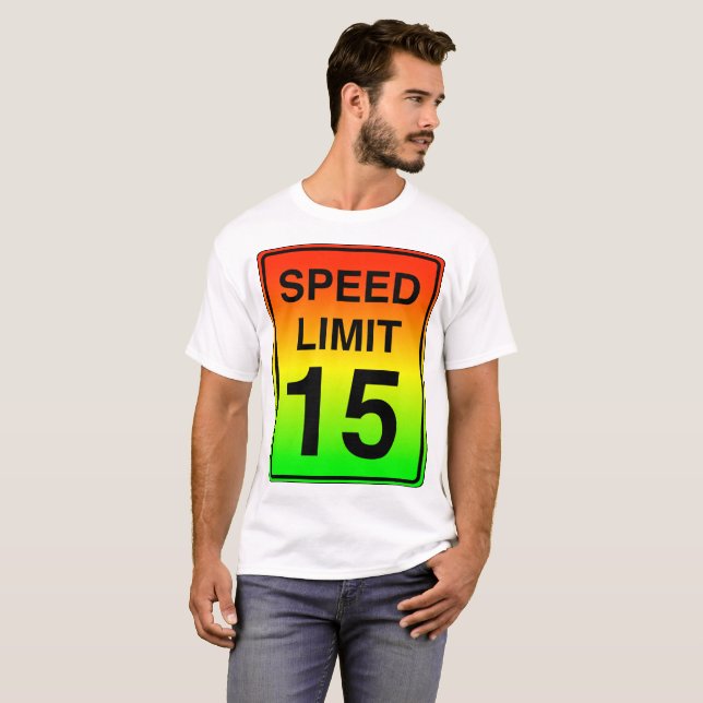 Camiseta Sinal do limite de velocidade 15 com cores do (Frente Completa)