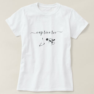 Camiseta sinal do zodíaco Capricórnio preto nome floral Min