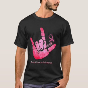 Camiseta Sinal em ASL Amor Conscientização do Câncer de Mam