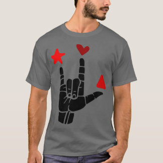 Camiseta Sinal ILY formas vermelhas Sinal Idioma ASL Design