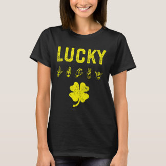 Camiseta Sinal LUCKY Linguagem Deficiente Dia de São Patríc