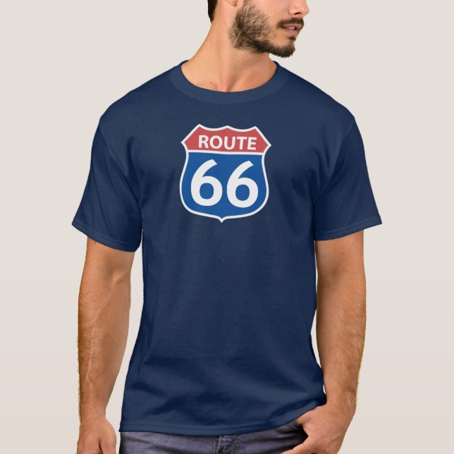 Camiseta SINAL VERMELHO, t-shirt AZUL da ROTA 66 dos homens (Frente)